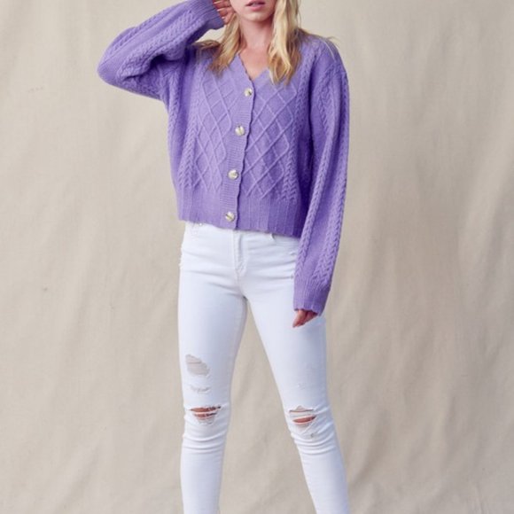 &merci Chunky Mixed Cable-Knit Cardigan - Picture 2 of 5